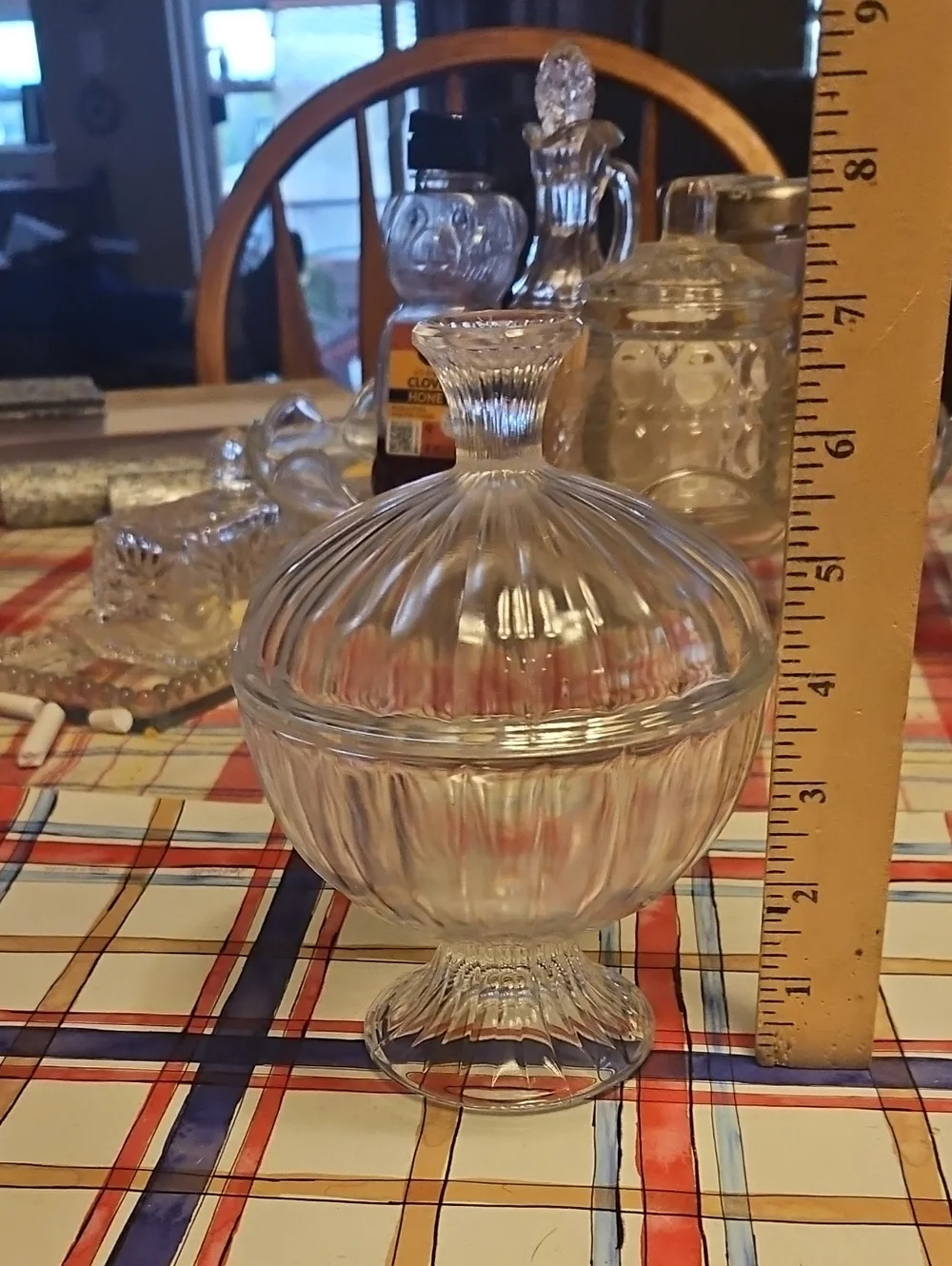 Clear Glass Covered Compote Candy Dish -